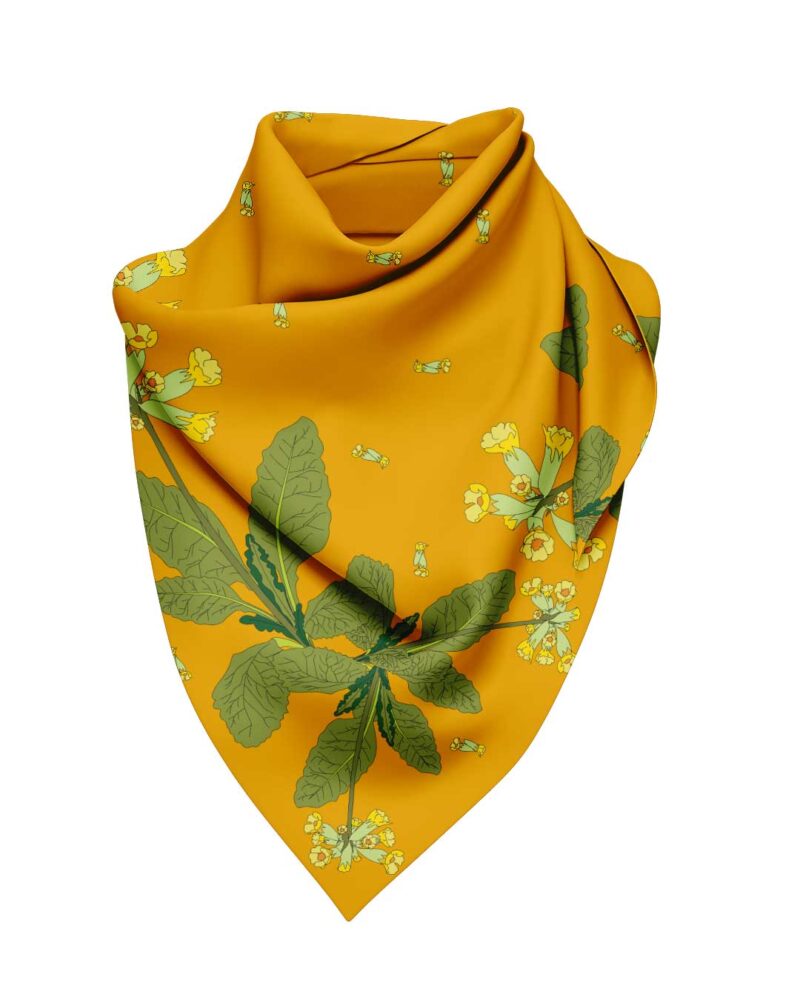 Wool Silk Scarf "Landskapsblommor, Gullviva, Närke" 75x75 cm - Image 6