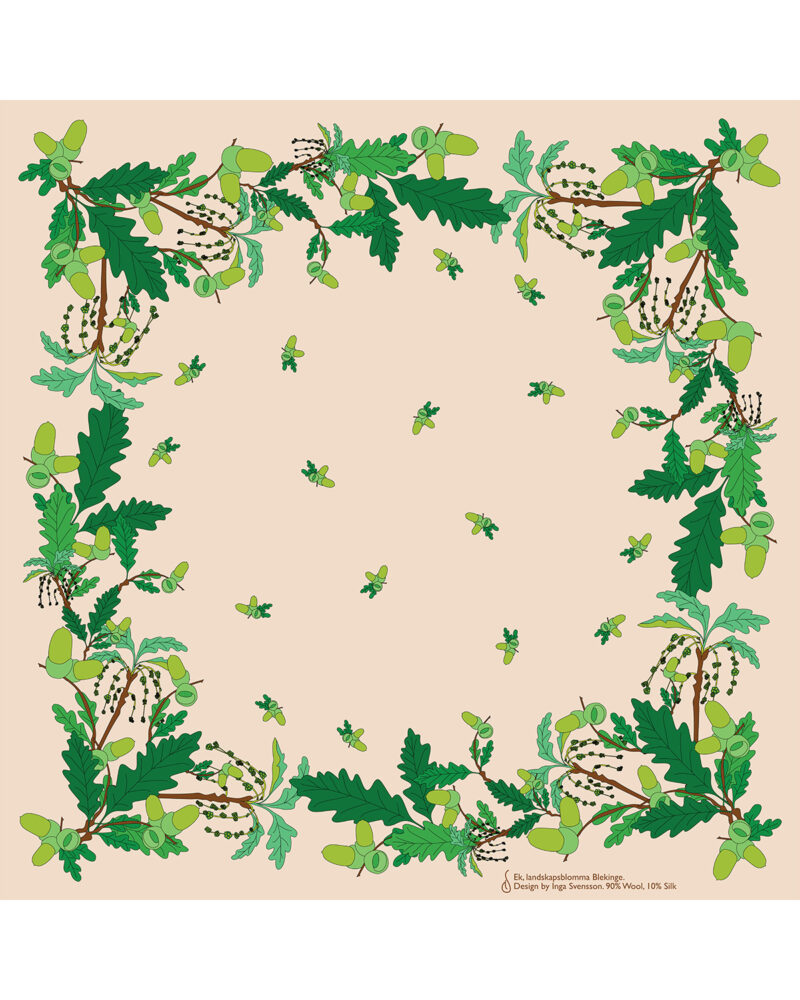 Wool Silk Scarf "Landskapsblommor, Ek, Blekinge" 75x75 cm - Image 3