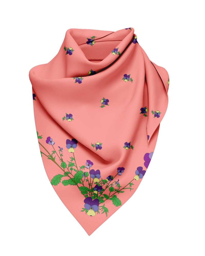 Wool Silk Scarf "Landskapsblommor, Styvmorsviol, Ångermanland" 75x75 cm - Image 12