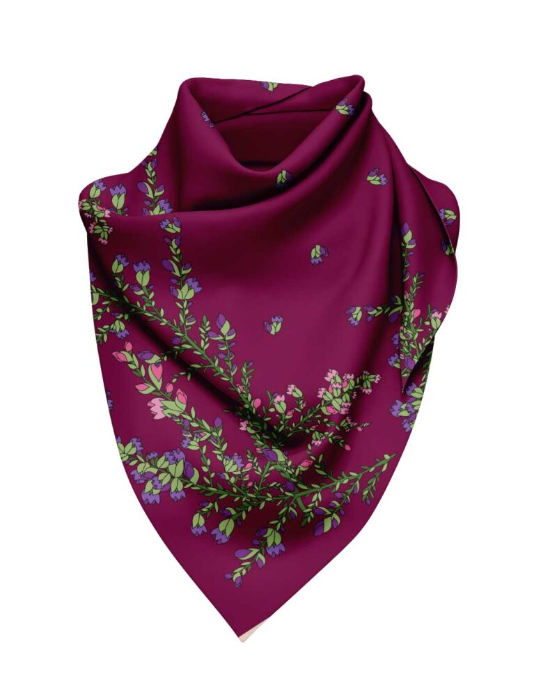 Wool Silk Scarf "Landskapsblommor, Ljung, Västergötland" 75x75 cm - Image 8