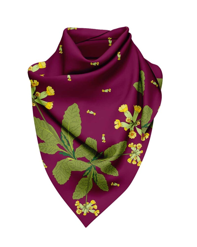 Wool Silk Scarf "Landskapsblommor, Gullviva, Närke" 75x75 cm - Image 8