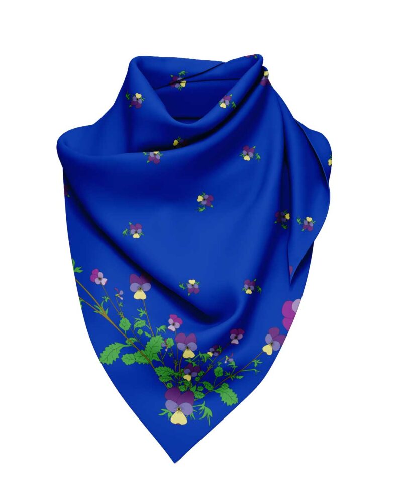 Wool Silk Scarf "Landskapsblommor, Styvmorsviol, Ångermanland" 75x75 cm - Image 10