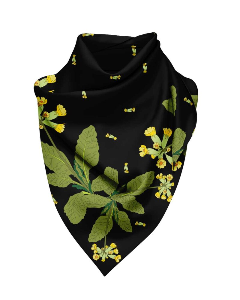 Wool Silk Scarf "Landskapsblommor, Gullviva, Närke" 75x75 cm - Image 4