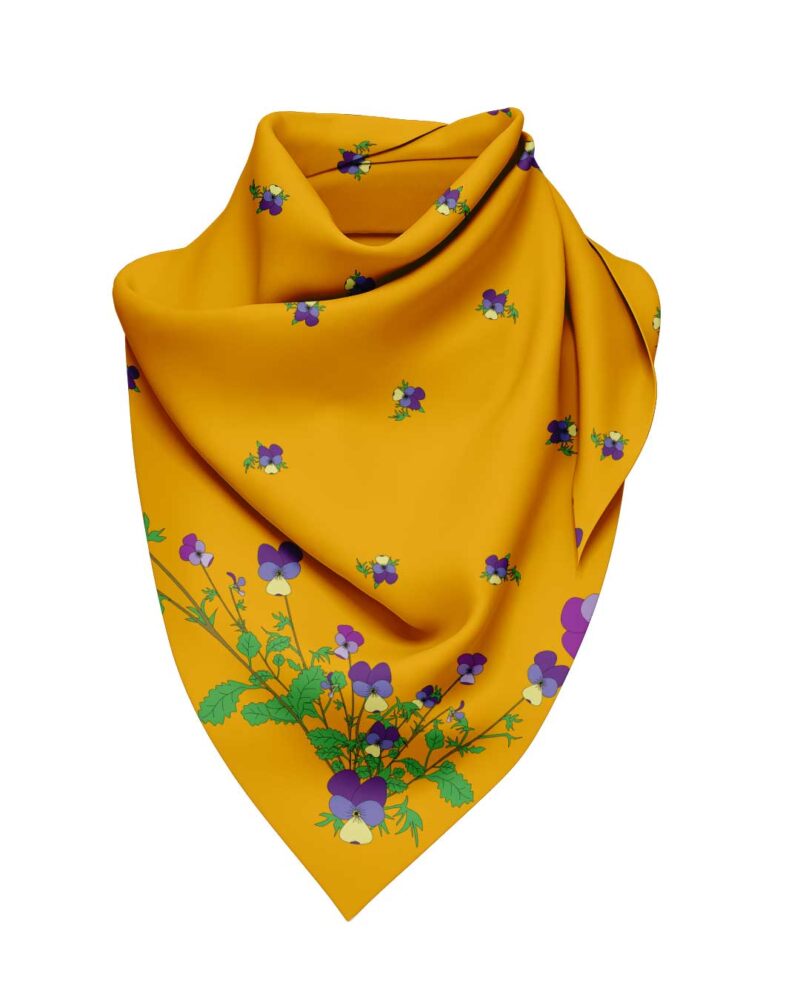 Wool Silk Scarf "Landskapsblommor, Styvmorsviol, Ångermanland" 75x75 cm - Image 6