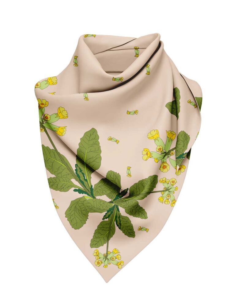 Wool Silk Scarf "Landskapsblommor, Gullviva, Närke" 75x75 cm - Image 2