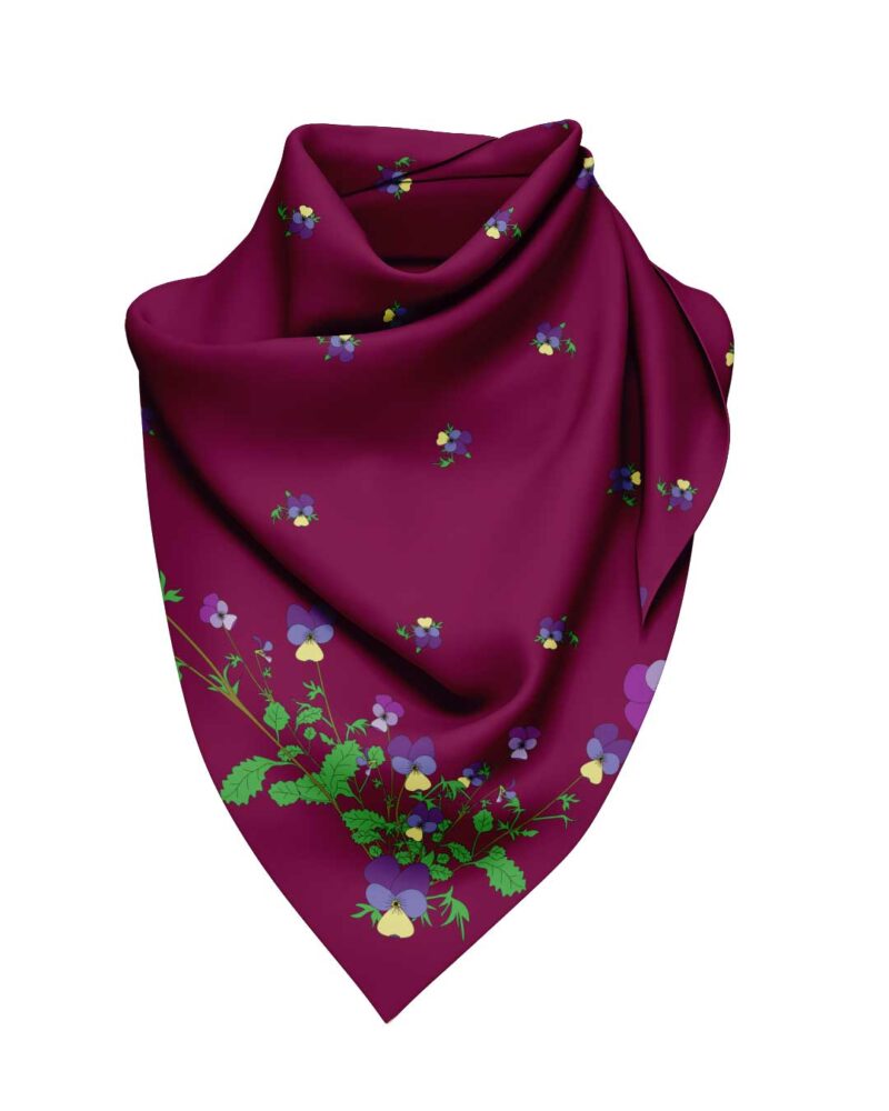 Wool Silk Scarf "Landskapsblommor, Styvmorsviol, Ångermanland" 75x75 cm - Image 8