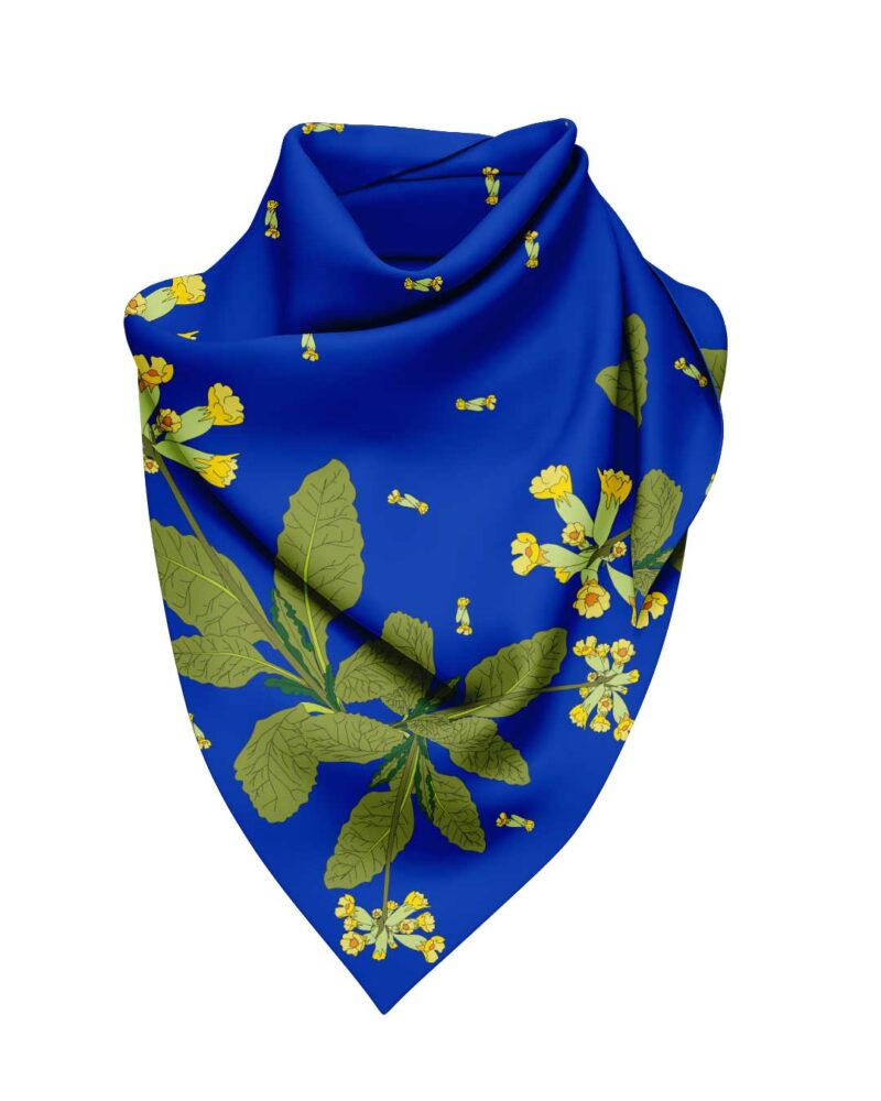 Wool Silk Scarf "Landskapsblommor, Gullviva, Närke" 75x75 cm - Image 10