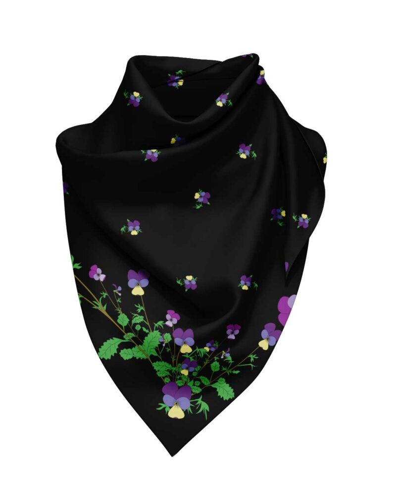 Wool Silk Scarf "Landskapsblommor, Styvmorsviol, Ångermanland" 75x75 cm - Image 4