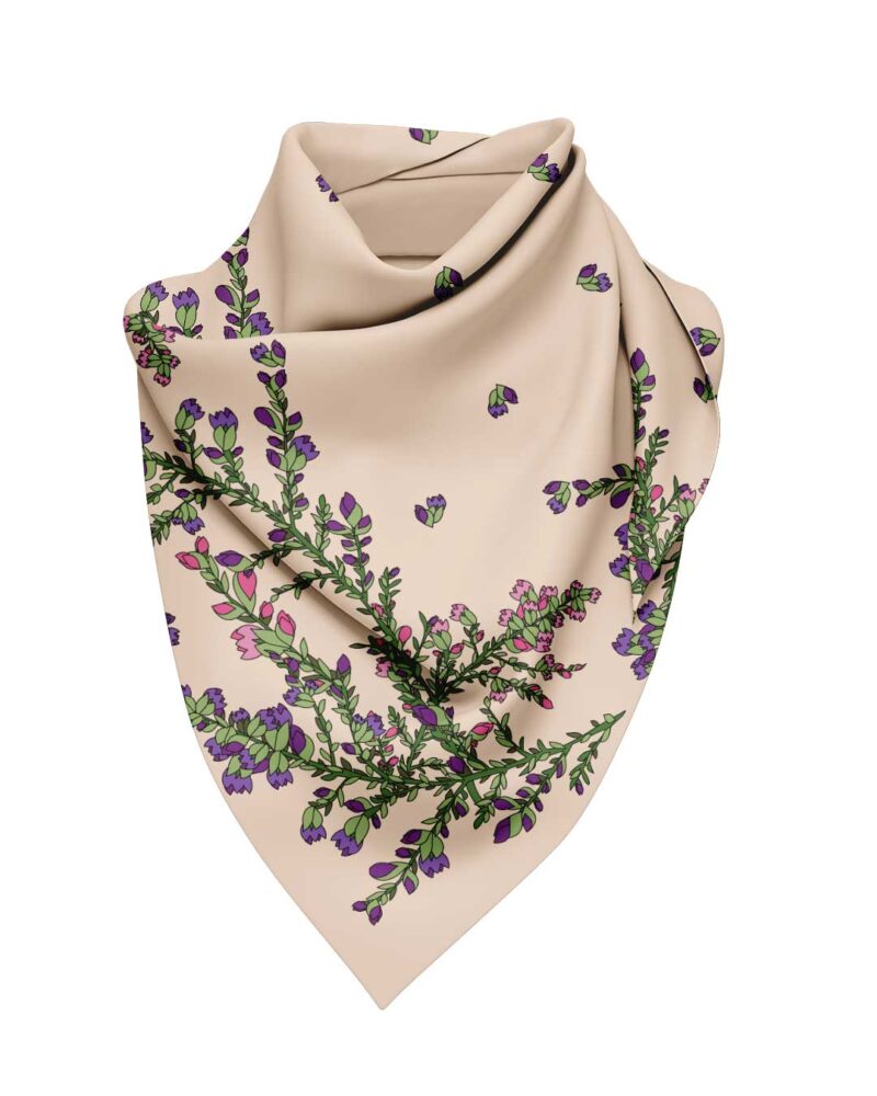 Wool Silk Scarf "Landskapsblommor, Ljung, Västergötland" 75x75 cm - Image 2