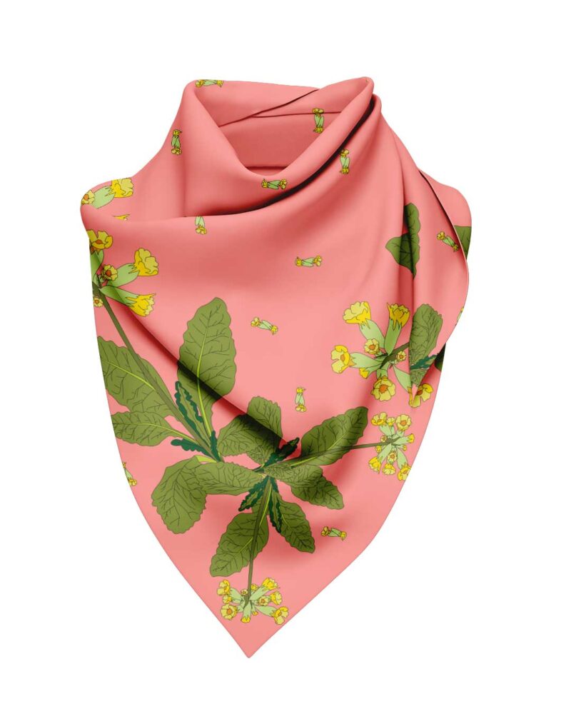 Wool Silk Scarf "Landskapsblommor, Gullviva, Närke" 75x75 cm - Image 12