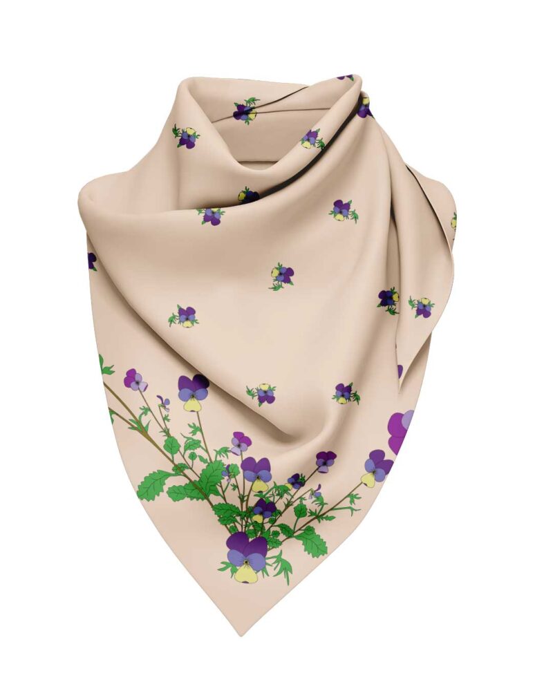 Wool Silk Scarf "Landskapsblommor, Styvmorsviol, Ångermanland" 75x75 cm - Image 2