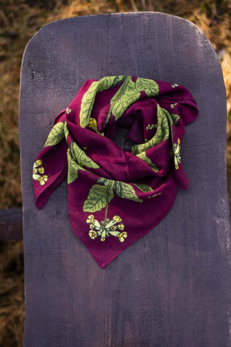 Wool Silk Scarf "Landskapsblommor, Gullviva, Närke" 75x75 cm - Image 14