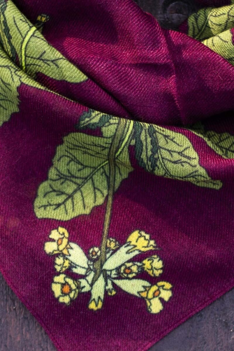 Wool Silk Scarf "Landskapsblommor, Gullviva, Närke" 75x75 cm - Image 16