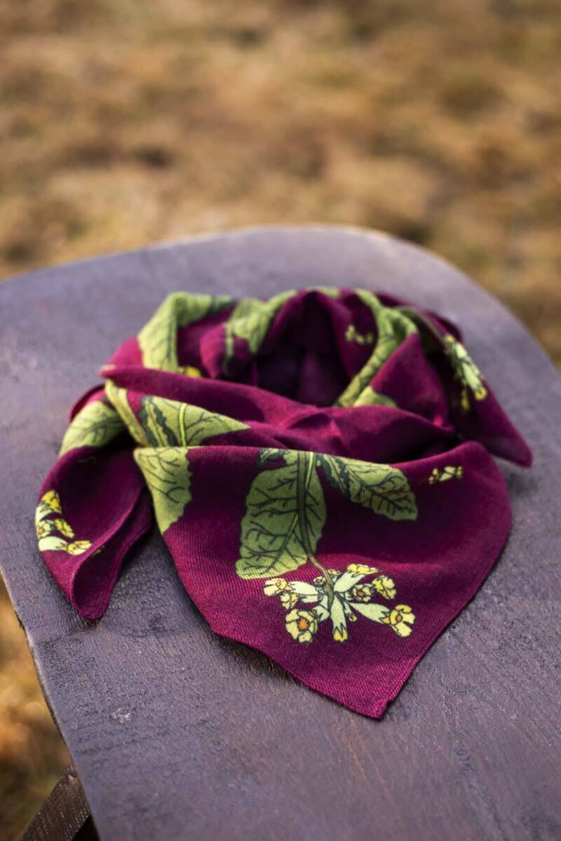 Wool Silk Scarf "Landskapsblommor, Gullviva, Närke" 75x75 cm - Image 17