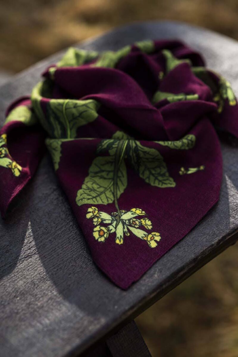 Wool Silk Scarf "Landskapsblommor, Gullviva, Närke" 75x75 cm - Image 18