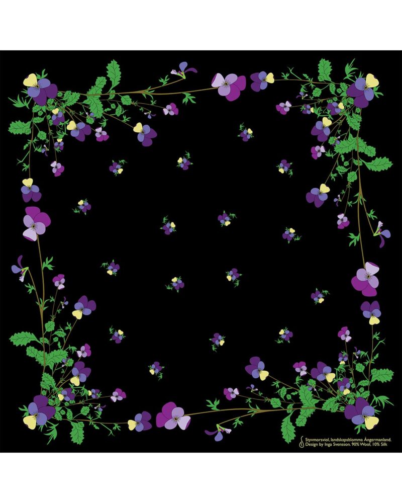 Wool Silk Scarf "Landskapsblommor, Styvmorsviol, Ångermanland" 75x75 cm - Image 5