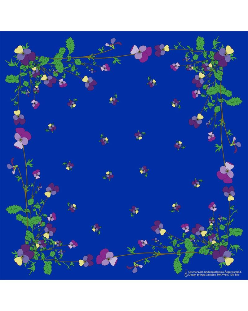 Wool Silk Scarf "Landskapsblommor, Styvmorsviol, Ångermanland" 75x75 cm - Image 11