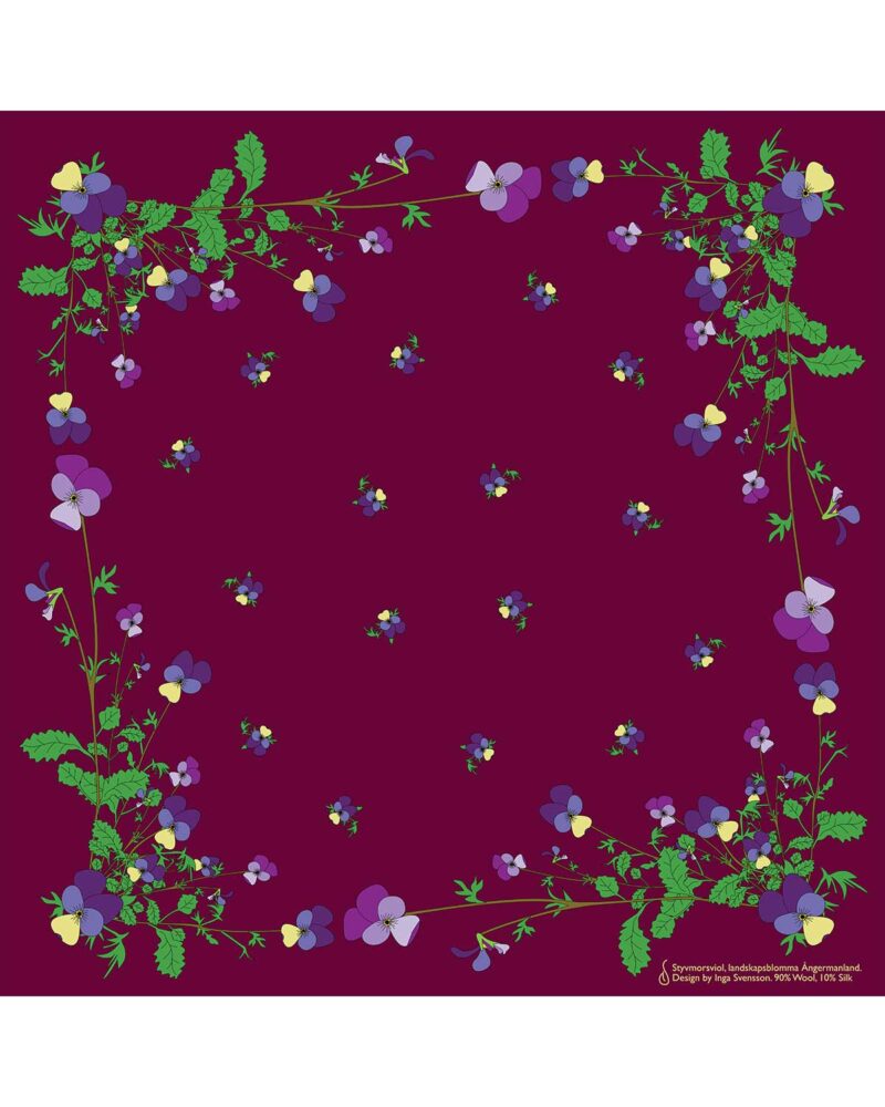 Wool Silk Scarf "Landskapsblommor, Styvmorsviol, Ångermanland" 75x75 cm - Image 9