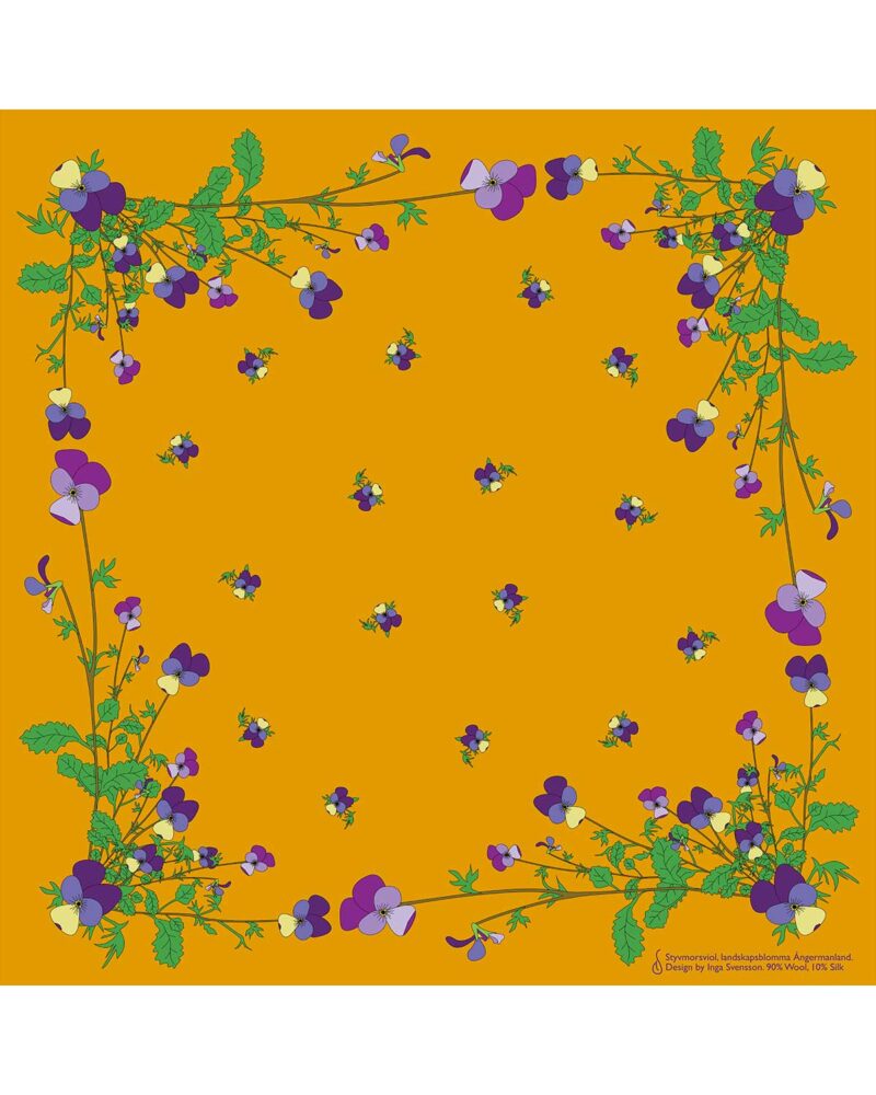 Wool Silk Scarf "Landskapsblommor, Styvmorsviol, Ångermanland" 75x75 cm - Image 7