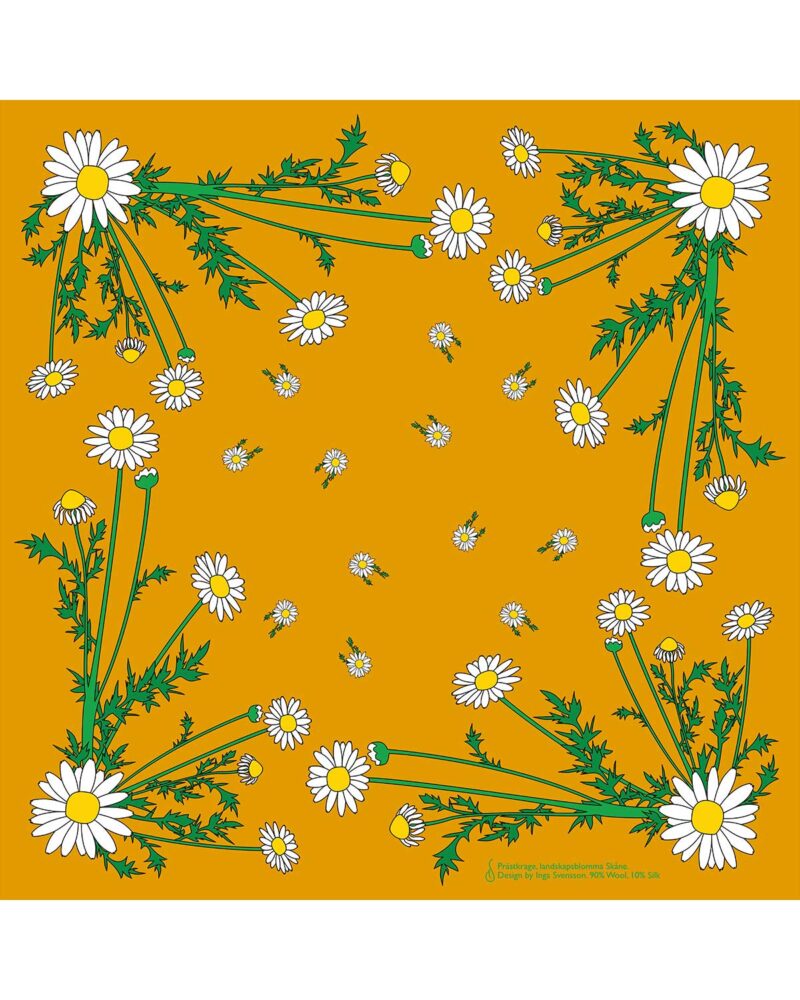 Wool Silk Scarf "Landskapsblommor, Prästkrage, Skåne" 75x75 cm - Image 7