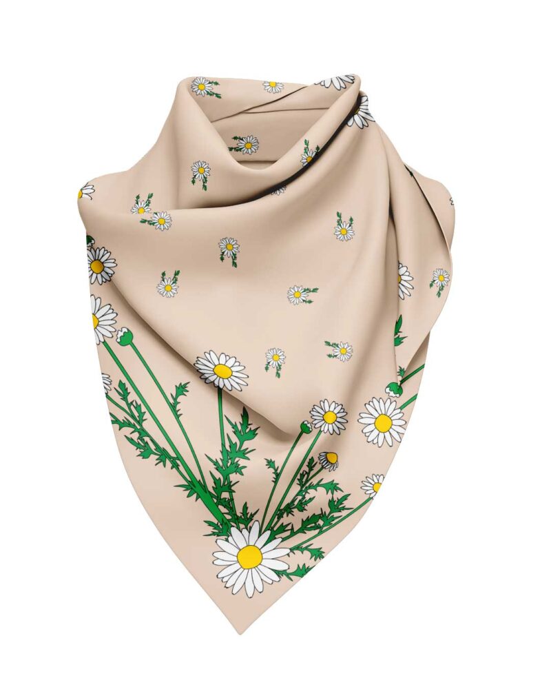 Wool Silk Scarf "Landskapsblommor, Prästkrage, Skåne" 75x75 cm - Image 2