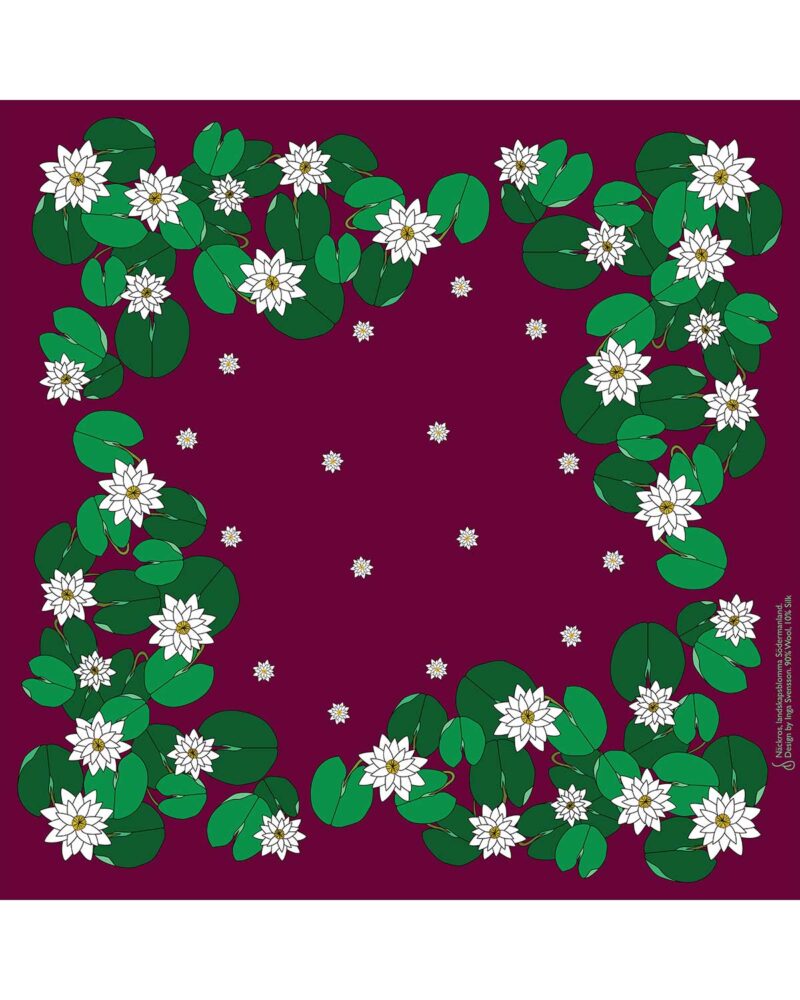 Wool Silk Scarf "Landskapsblommor, Vit näckros, Södermanland" 75x75 cm - Image 9