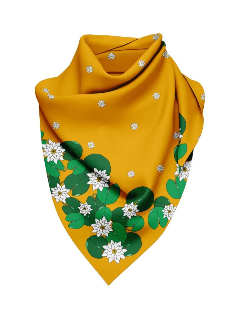 Wool Silk Scarf "Landskapsblommor, Vit näckros, Södermanland" 75x75 cm - Image 6