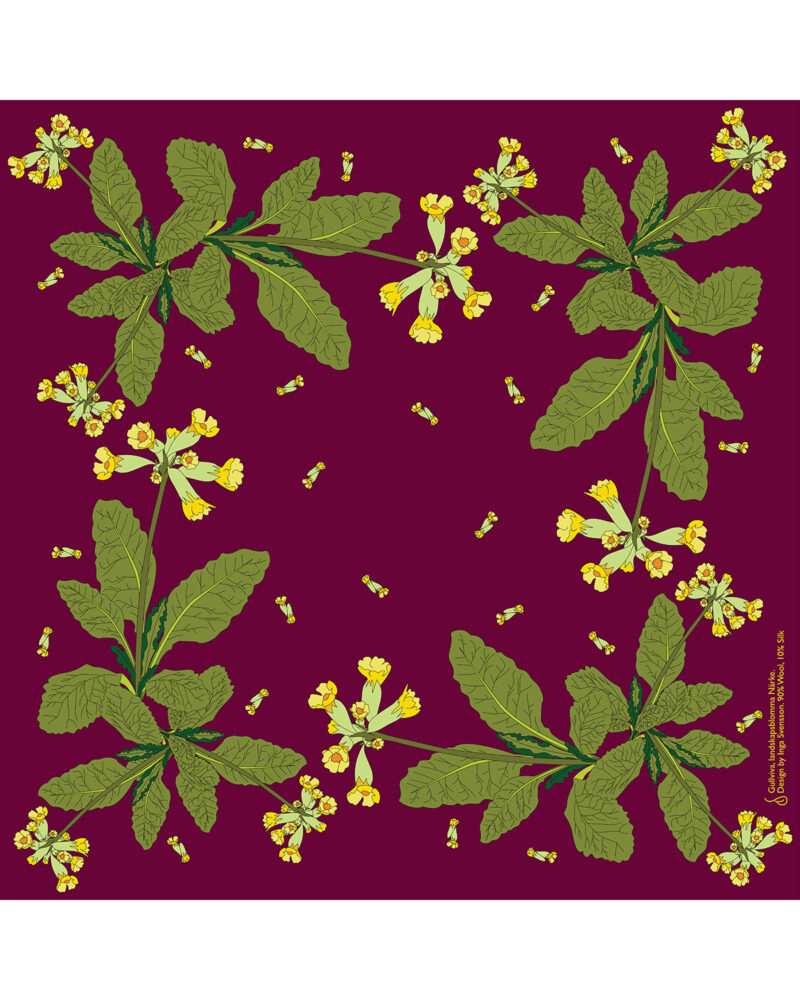 Wool Silk Scarf "Landskapsblommor, Gullviva, Närke" 75x75 cm - Image 9