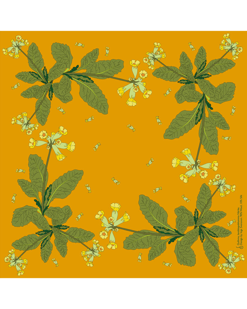 Wool Silk Scarf "Landskapsblommor, Gullviva, Närke" 75x75 cm - Image 7