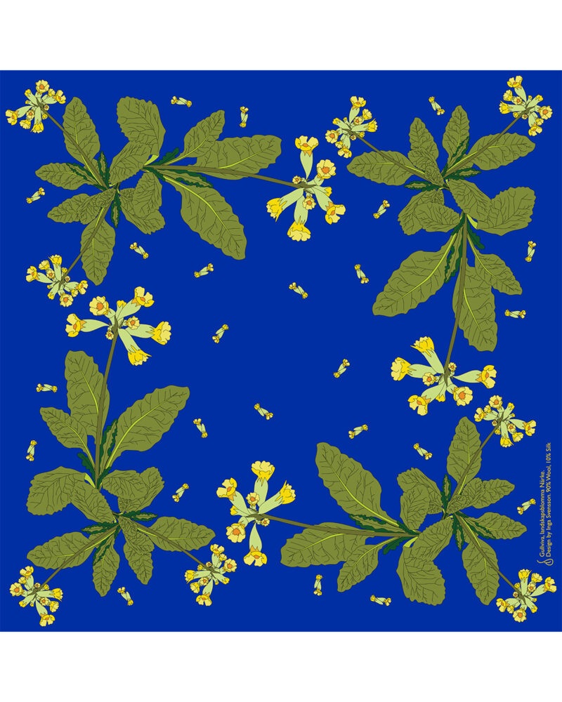 Wool Silk Scarf "Landskapsblommor, Gullviva, Närke" 75x75 cm - Image 11