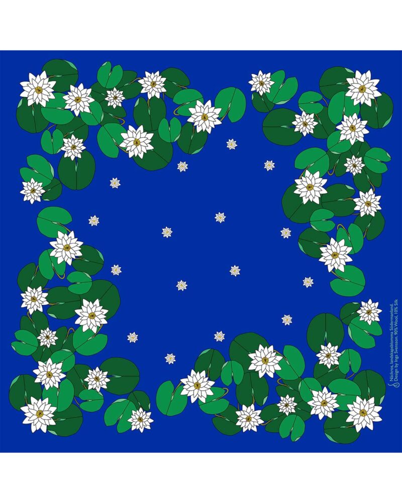 Wool Silk Scarf "Landskapsblommor, Vit näckros, Södermanland" 75x75 cm - Image 11