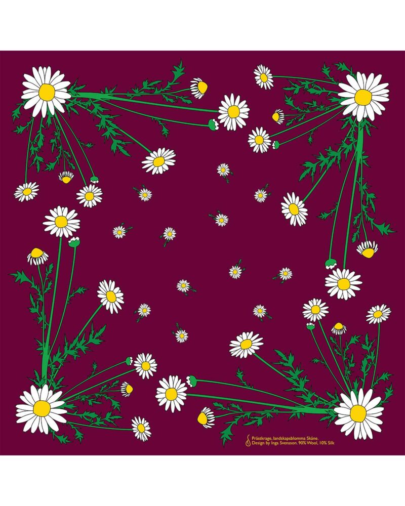 Wool Silk Scarf "Landskapsblommor, Prästkrage, Skåne" 75x75 cm - Image 9