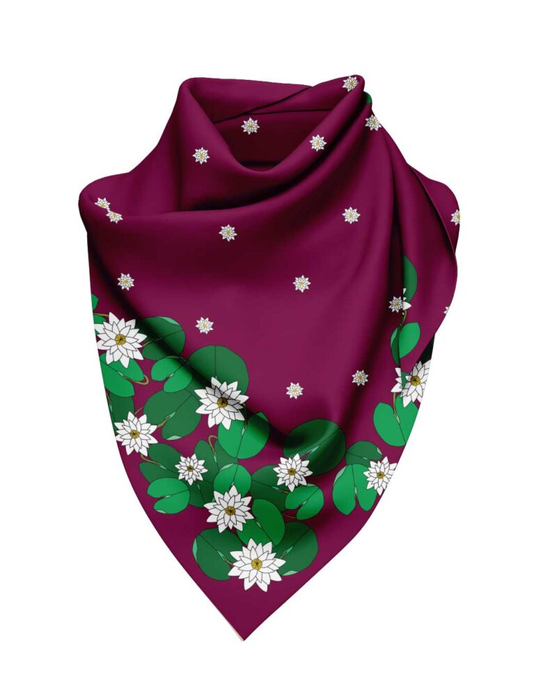 Wool Silk Scarf "Landskapsblommor, Vit näckros, Södermanland" 75x75 cm - Image 8