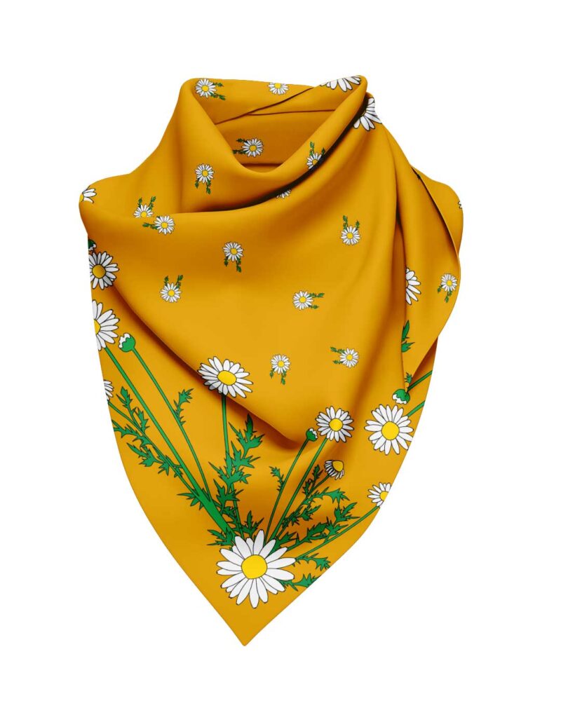 Wool Silk Scarf "Landskapsblommor, Prästkrage, Skåne" 75x75 cm - Image 6