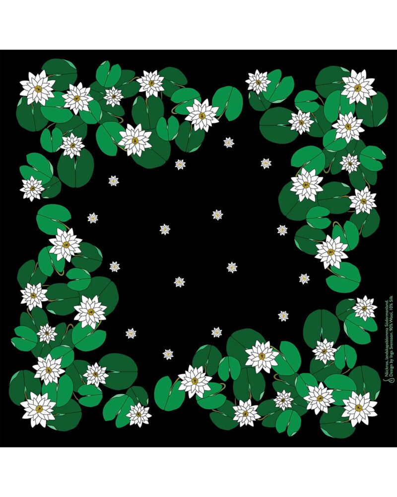 Wool Silk Scarf "Landskapsblommor, Vit näckros, Södermanland" 75x75 cm - Image 5