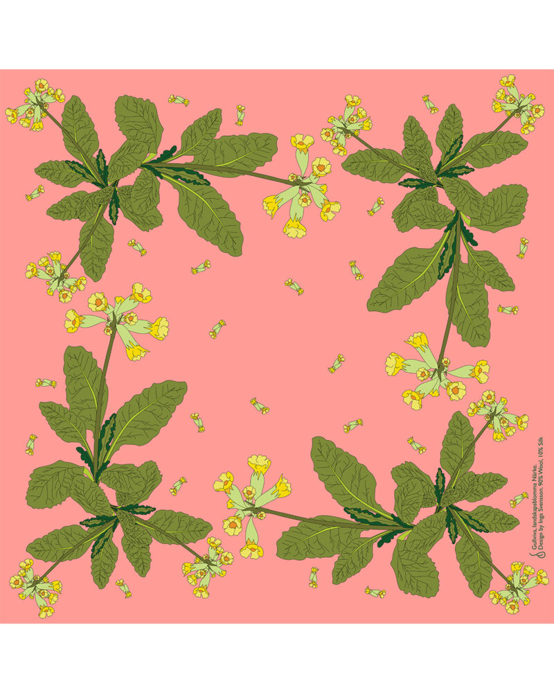 Wool Silk Scarf "Landskapsblommor, Gullviva, Närke" 75x75 cm - Image 13