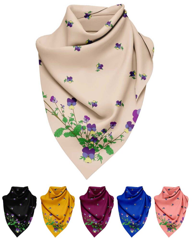 Wool Silk Scarf "Landskapsblommor, Styvmorsviol, Ångermanland" 75x75 cm