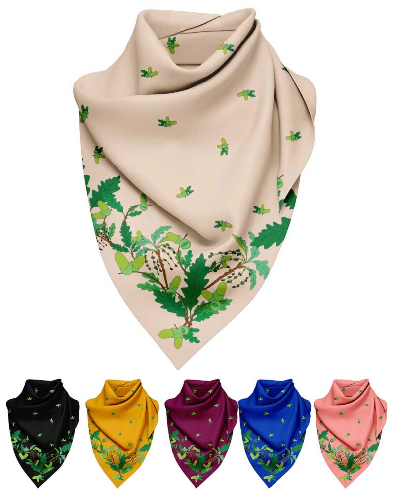 Wool Silk Scarf "Landskapsblommor, Ek, Blekinge" 75x75 cm