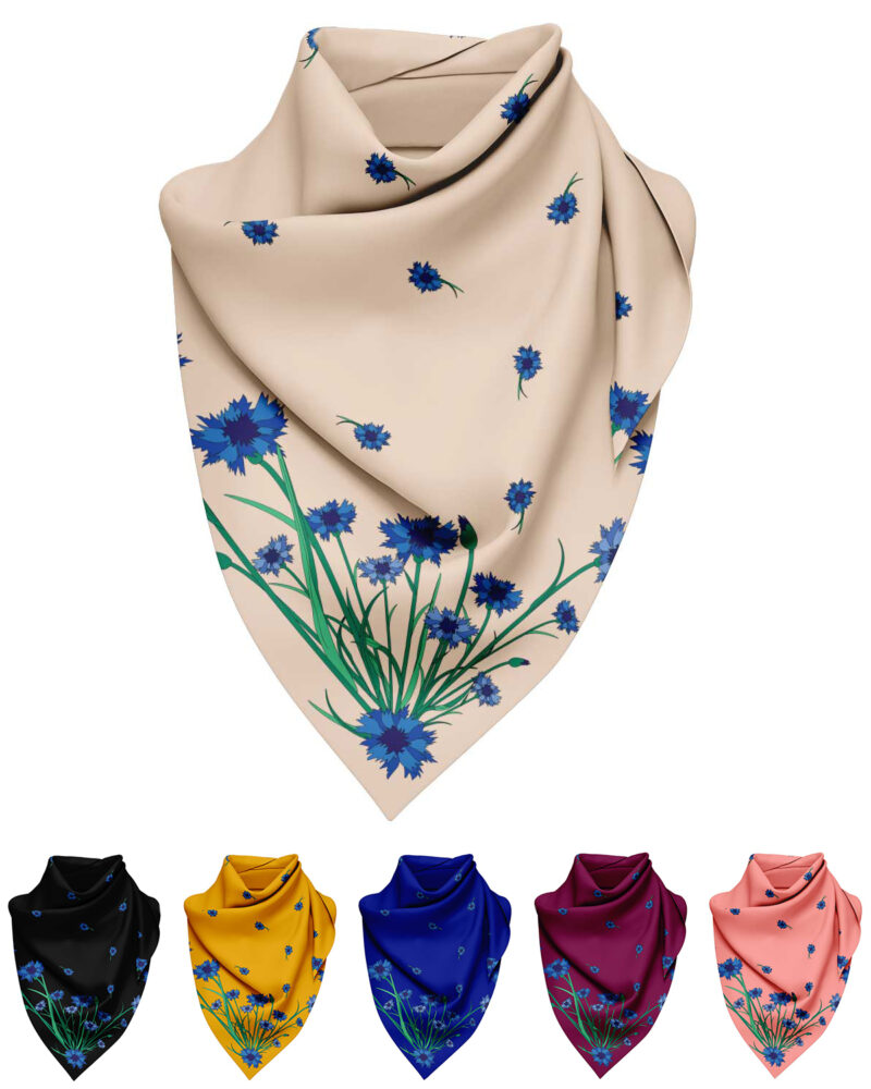 Wool Silk Scarf "Landskapsblommor, Blåklint, Östergötland" 75x75 cm