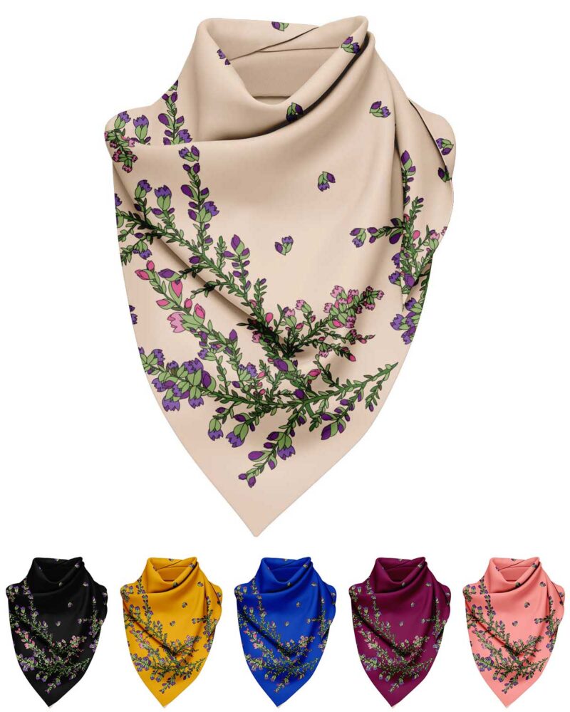 Wool Silk Scarf "Landskapsblommor, Ljung, Västergötland" 75x75 cm