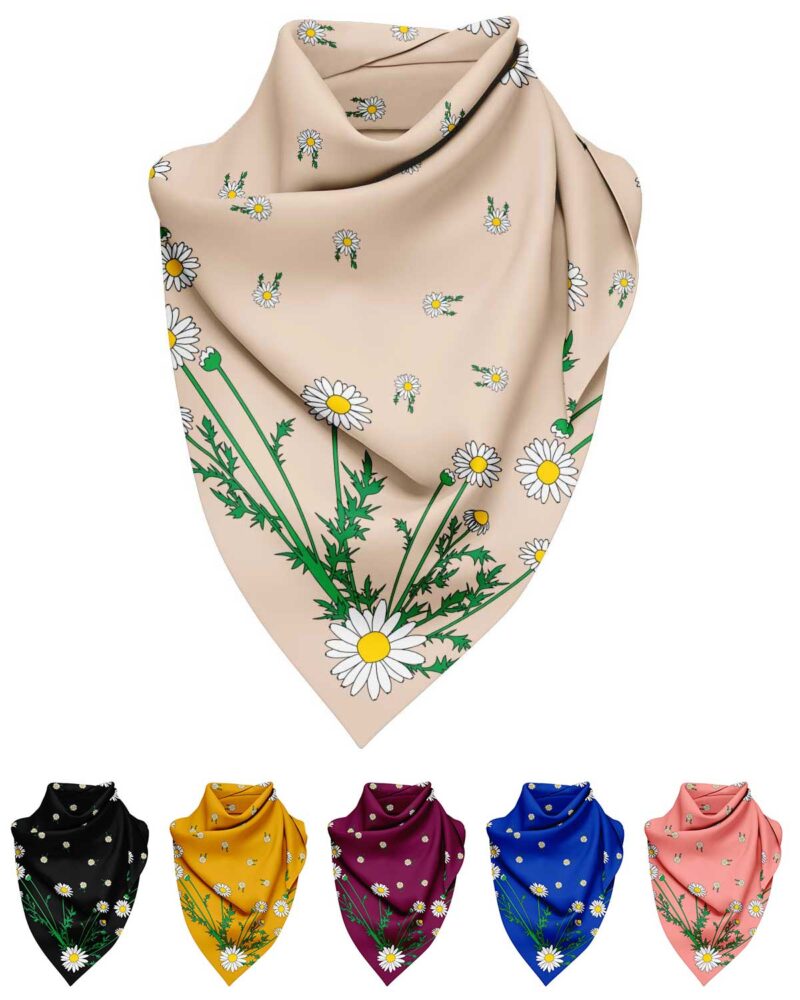 Wool Silk Scarf "Landskapsblommor, Prästkrage, Skåne" 75x75 cm