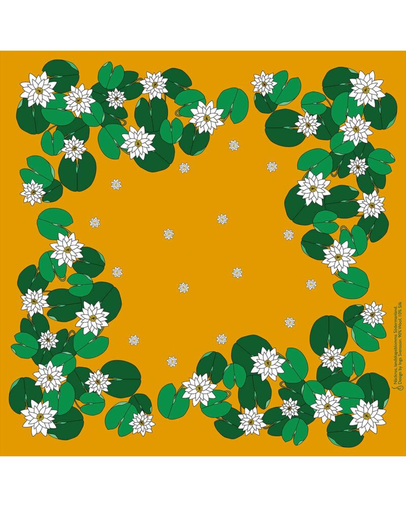 Wool Silk Scarf "Landskapsblommor, Vit näckros, Södermanland" 75x75 cm - Image 7