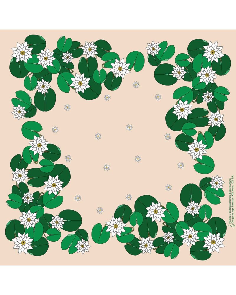 Wool Silk Scarf "Landskapsblommor, Vit näckros, Södermanland" 75x75 cm - Image 3