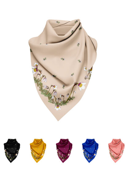 Wool Silk Scarf "Landskapsblommor, Härjedalen, Mosippa" 75x75 cm