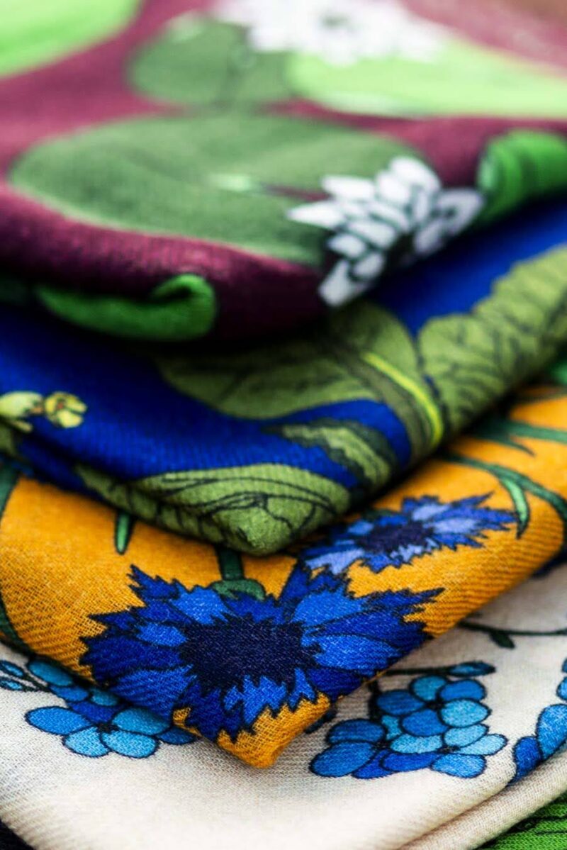 Wool Silk Scarf "Landskapsblommor, Härjedalen, Mosippa" 75x75 cm - Image 16