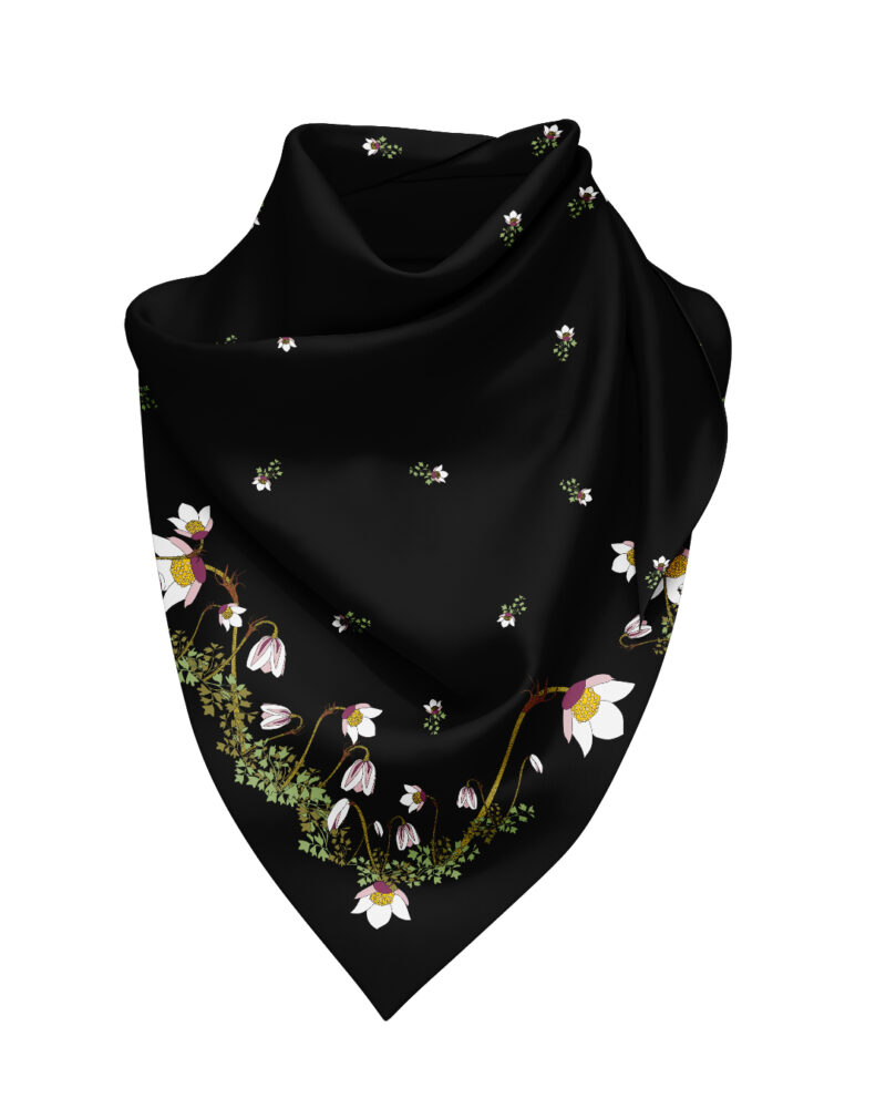 Wool Silk Scarf "Landskapsblommor, Härjedalen, Mosippa" 75x75 cm - Image 4