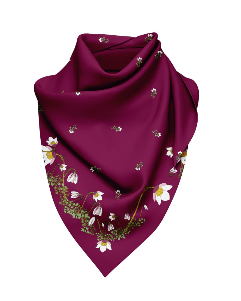 Wool Silk Scarf "Landskapsblommor, Härjedalen, Mosippa" 75x75 cm - Image 8