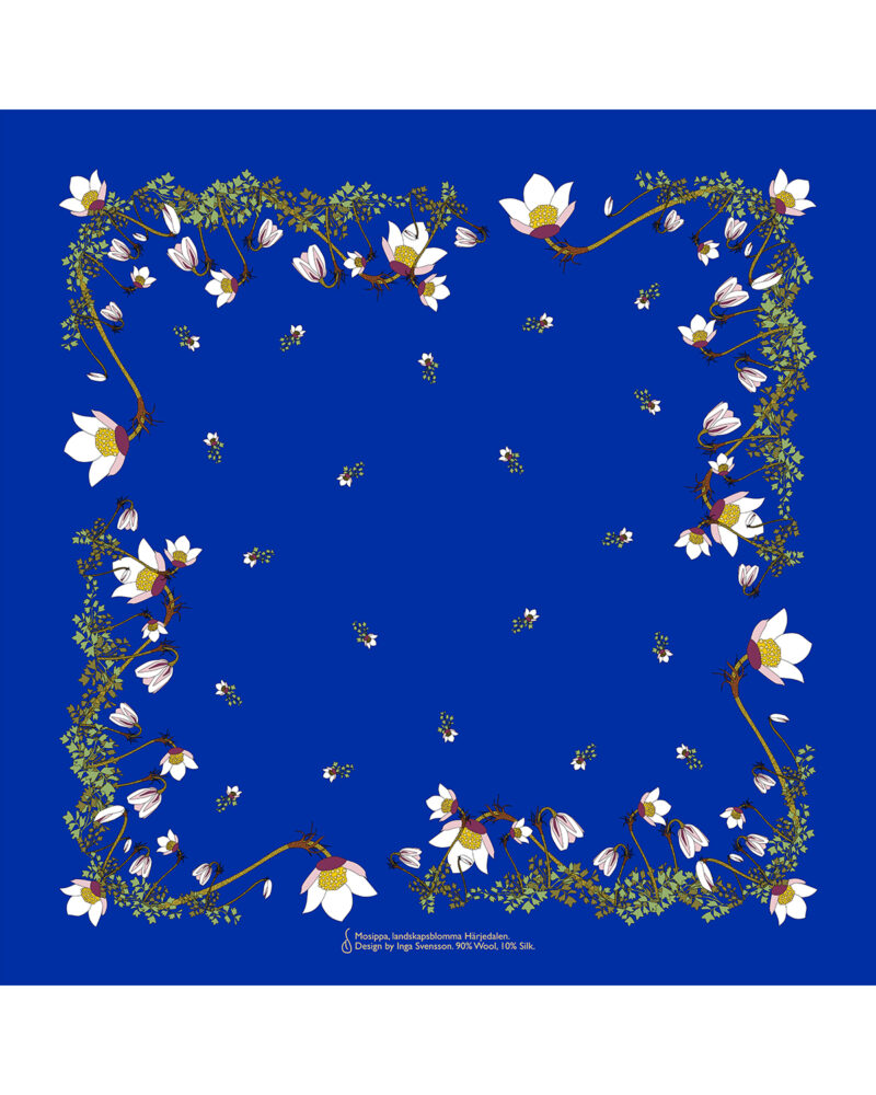 Wool Silk Scarf "Landskapsblommor, Härjedalen, Mosippa" 75x75 cm - Image 11