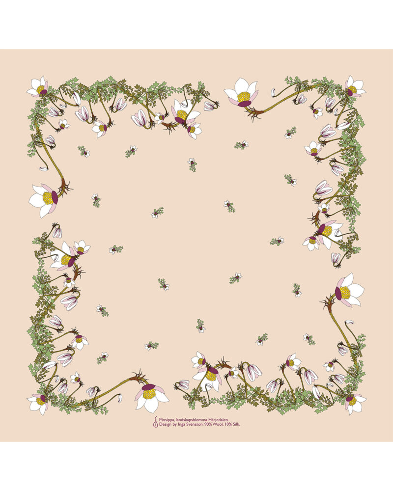Wool Silk Scarf "Landskapsblommor, Härjedalen, Mosippa" 75x75 cm - Image 3