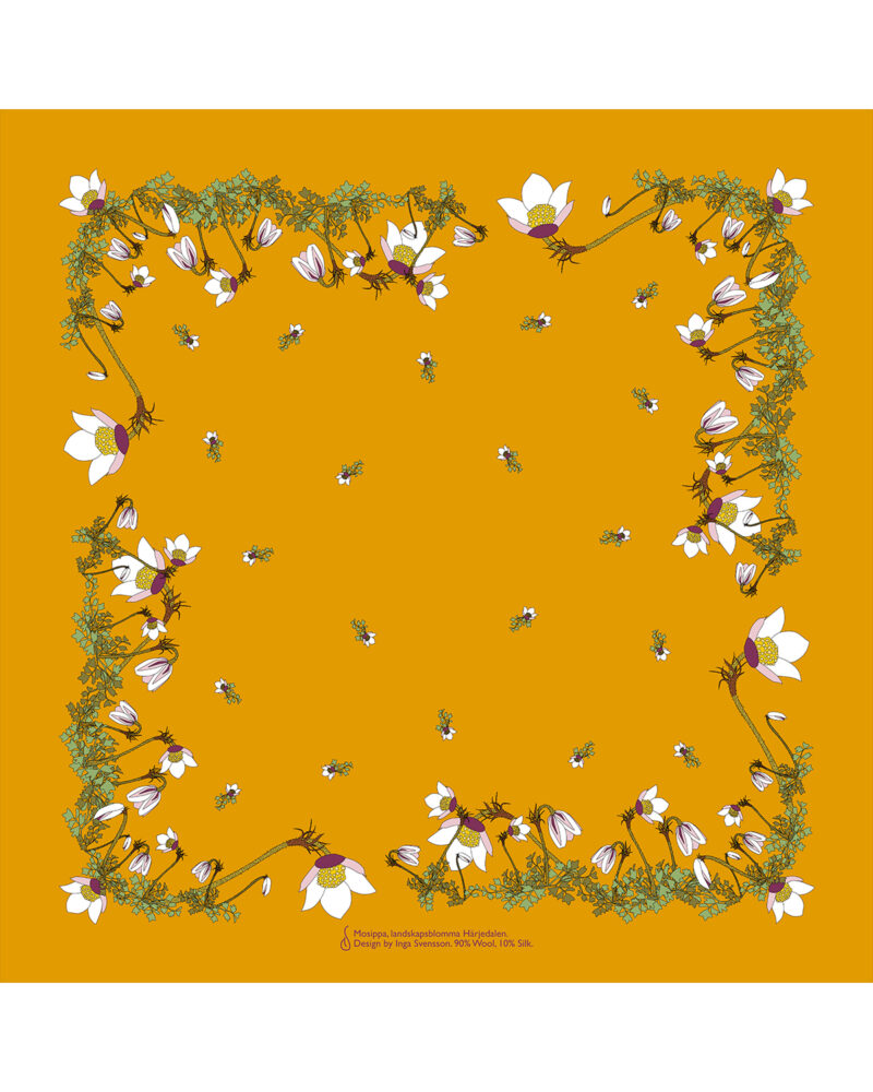 Wool Silk Scarf "Landskapsblommor, Härjedalen, Mosippa" 75x75 cm - Image 7